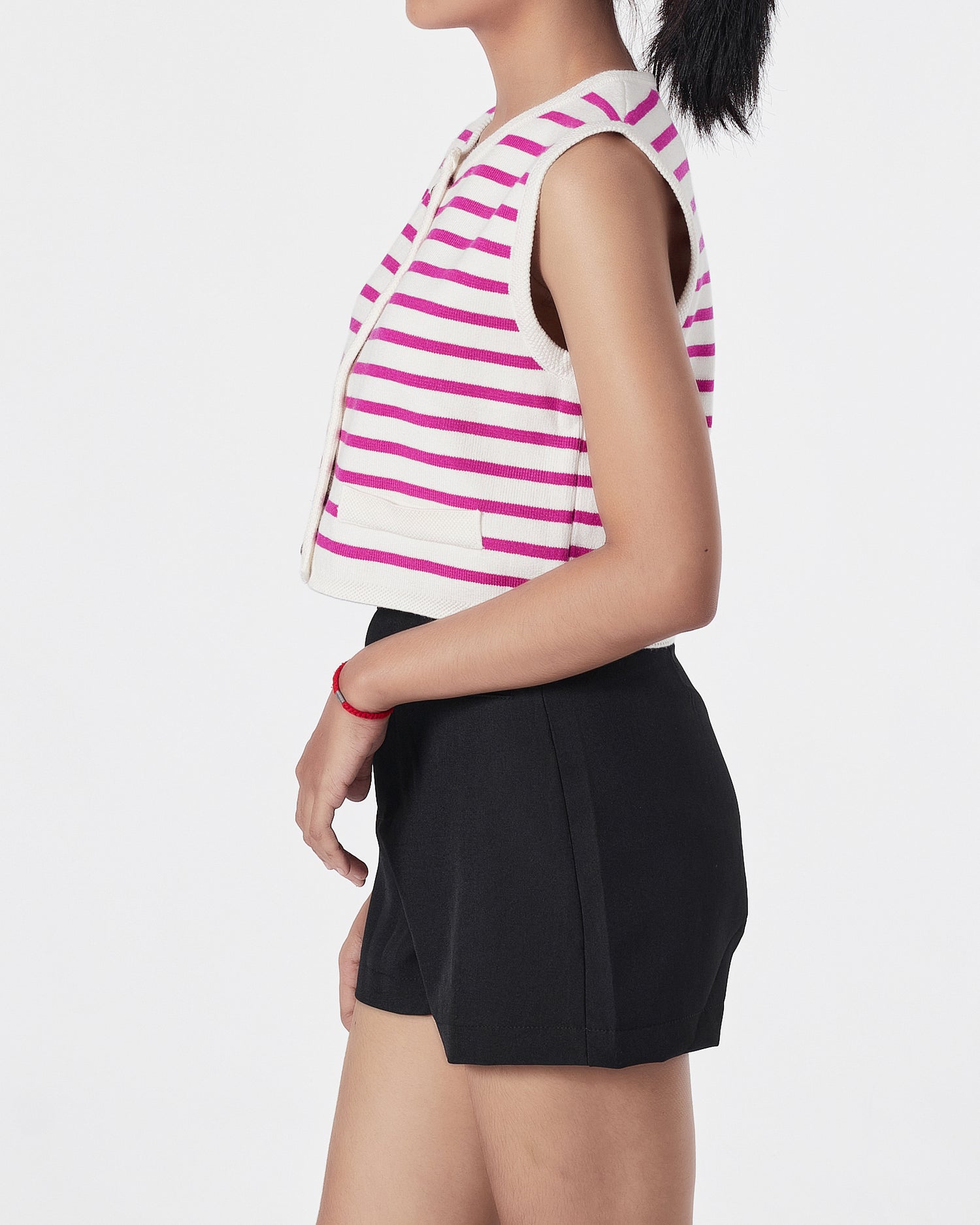 Striped Lady Front Button Pink Crop Top 15.90