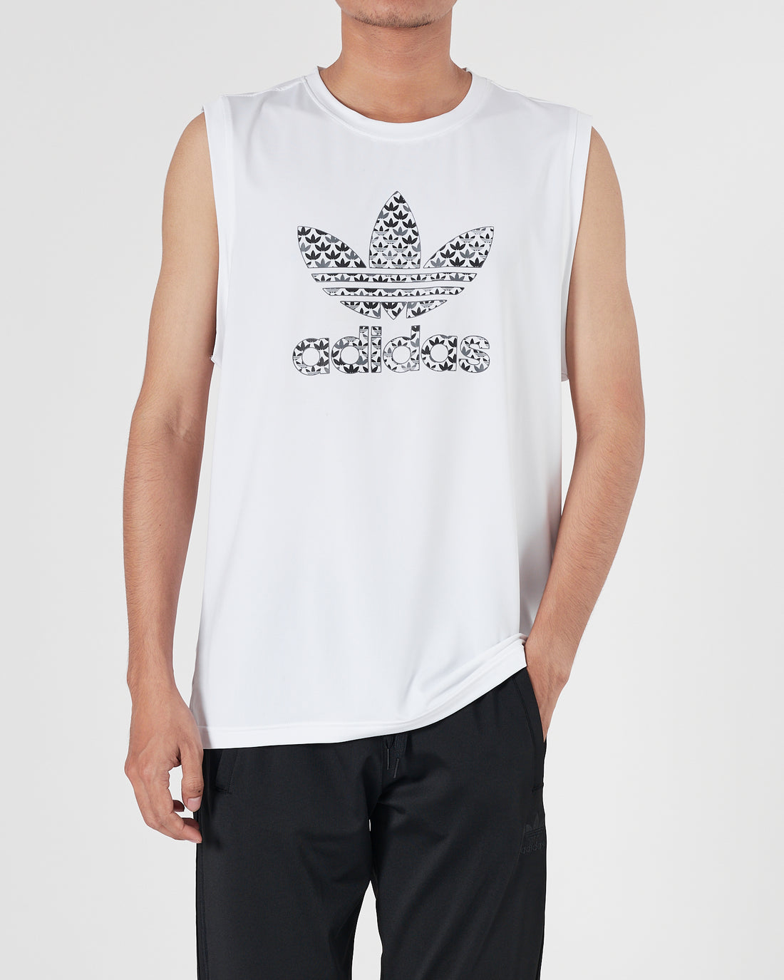 ADI Trefoil Logo Printed Men White Sport Tank Top 11.90