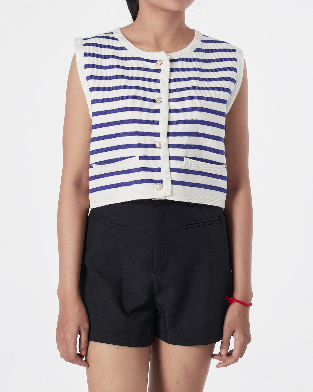 Striped Lady Front Button Blue Crop Top 15.90