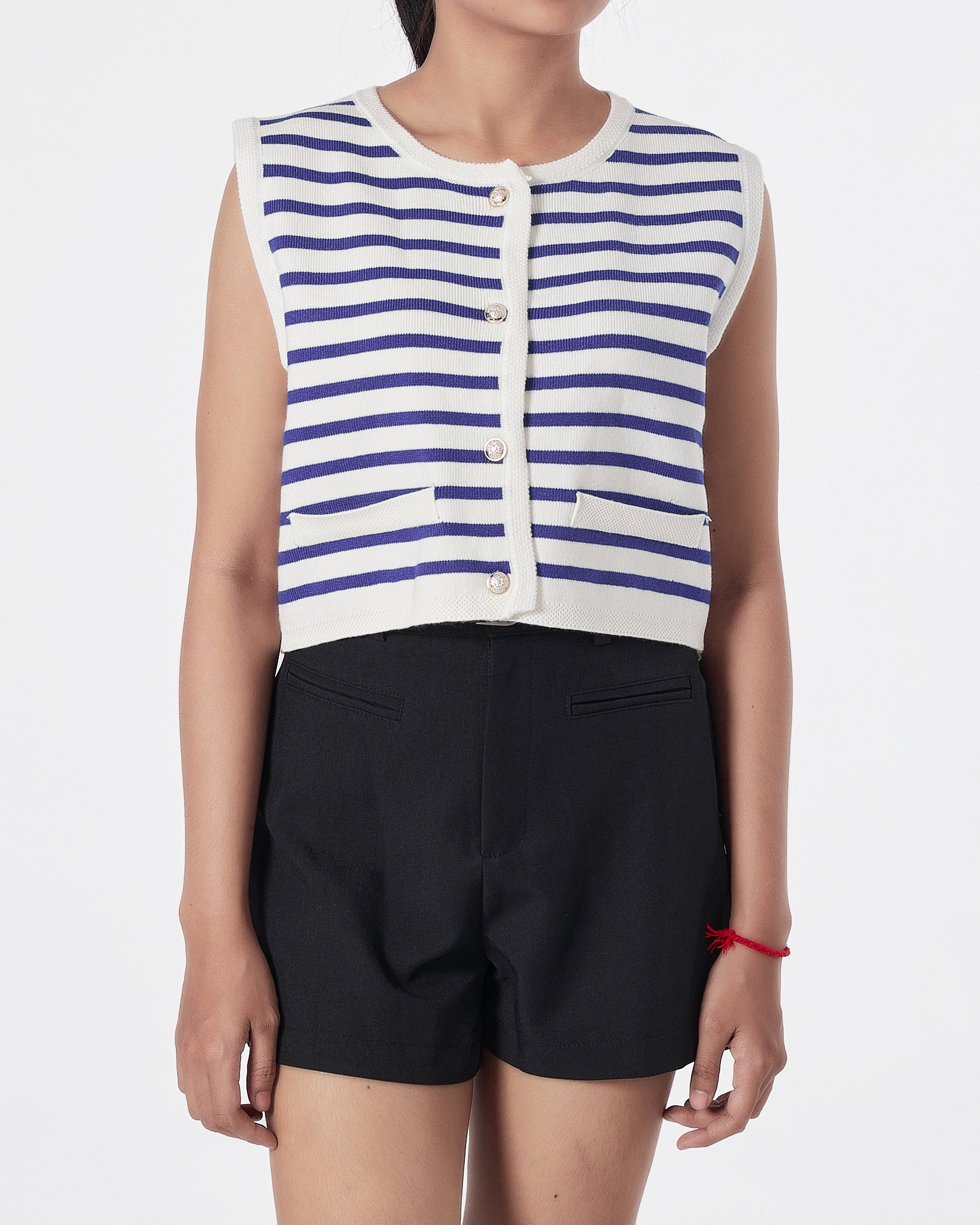 Striped Lady Front Button Blue Crop Top 15.90