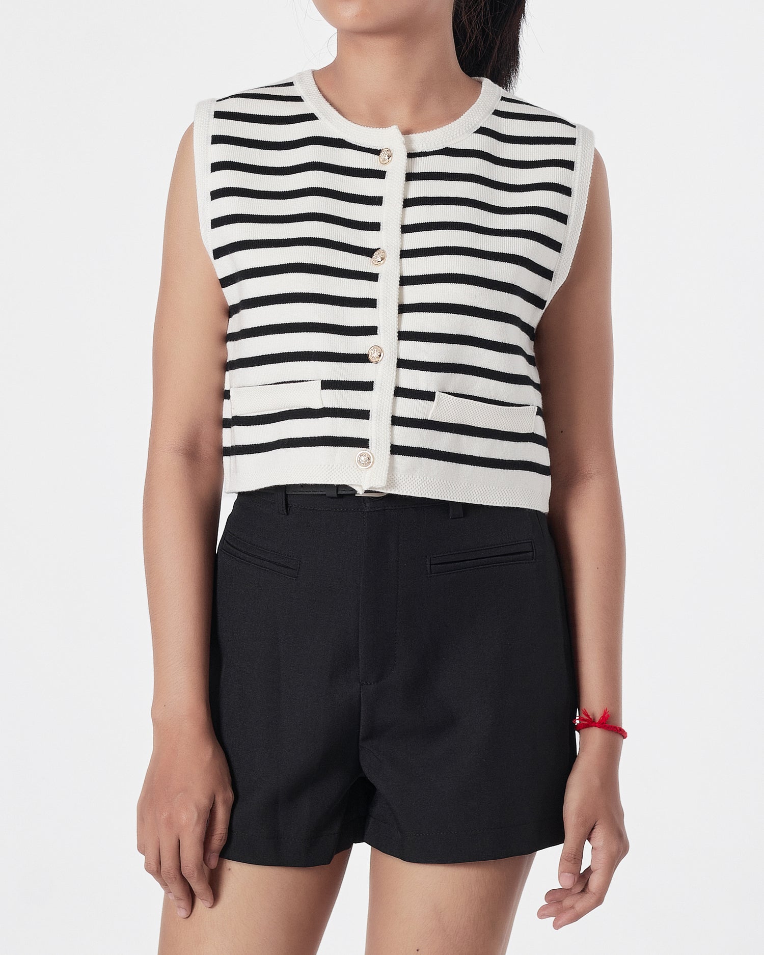 Striped Lady Front Button Black Crop Top 15.90