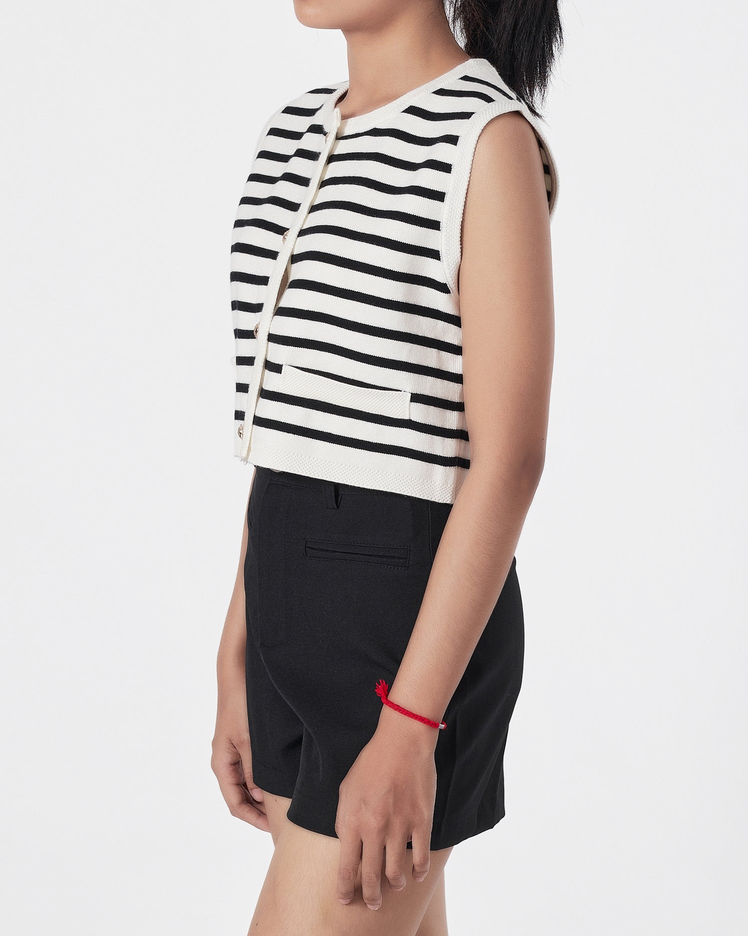 Striped Lady Front Button Black Crop Top 15.90