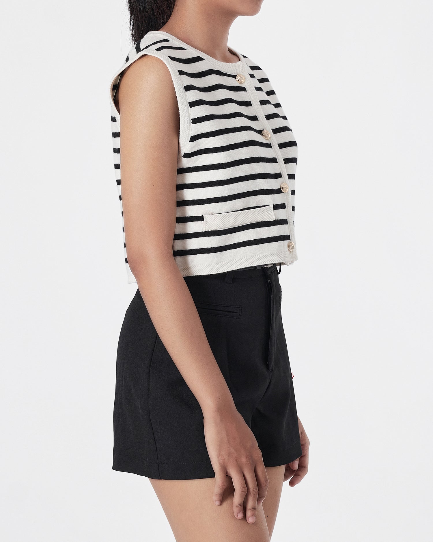 Striped Lady Front Button Black Crop Top 15.90