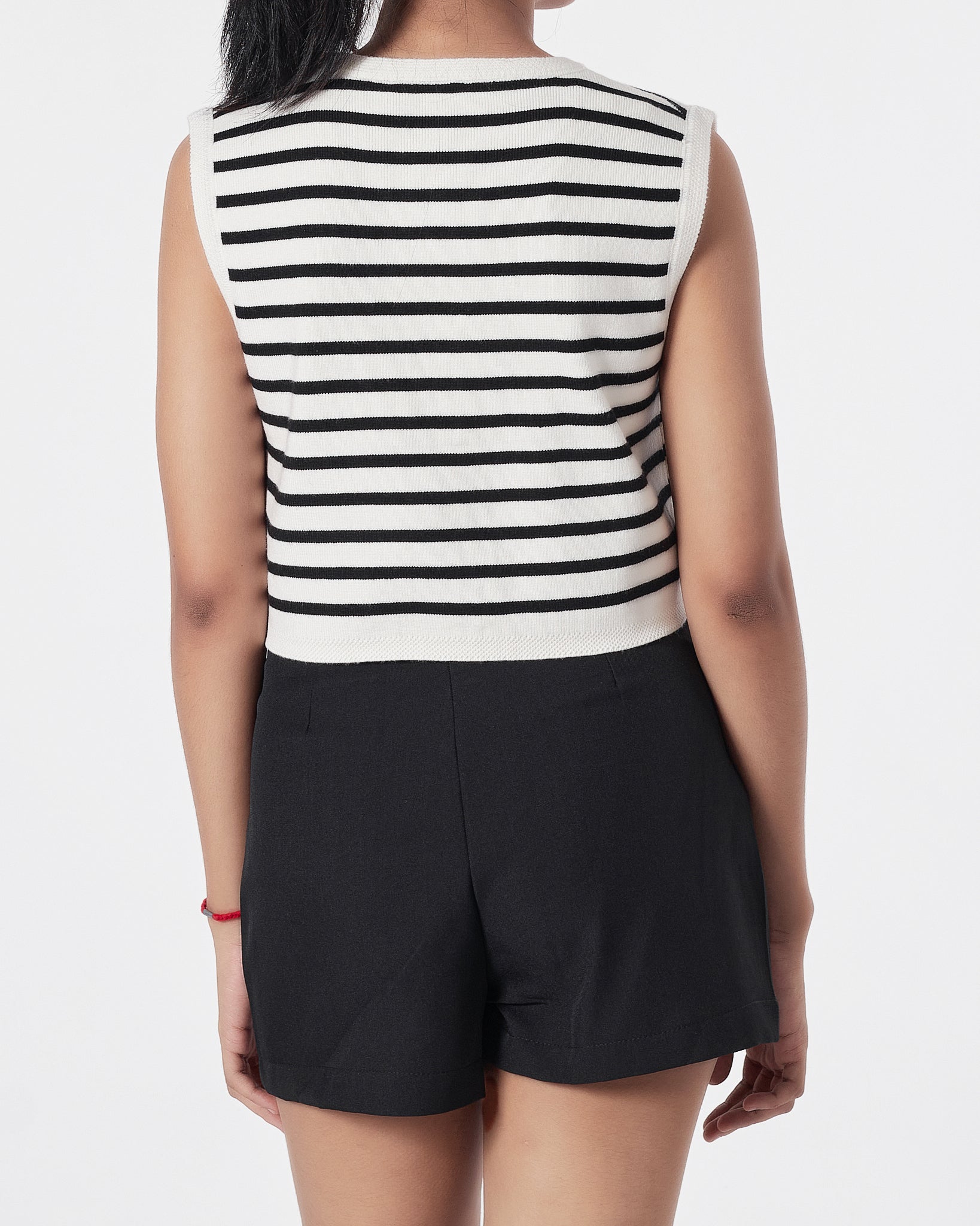 Striped Lady Front Button Black Crop Top 15.90