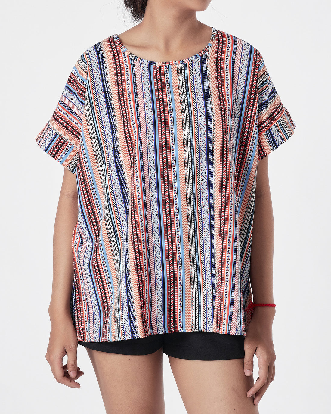 Striped Over Printed Lady Shirts Short Sleeve 12.90