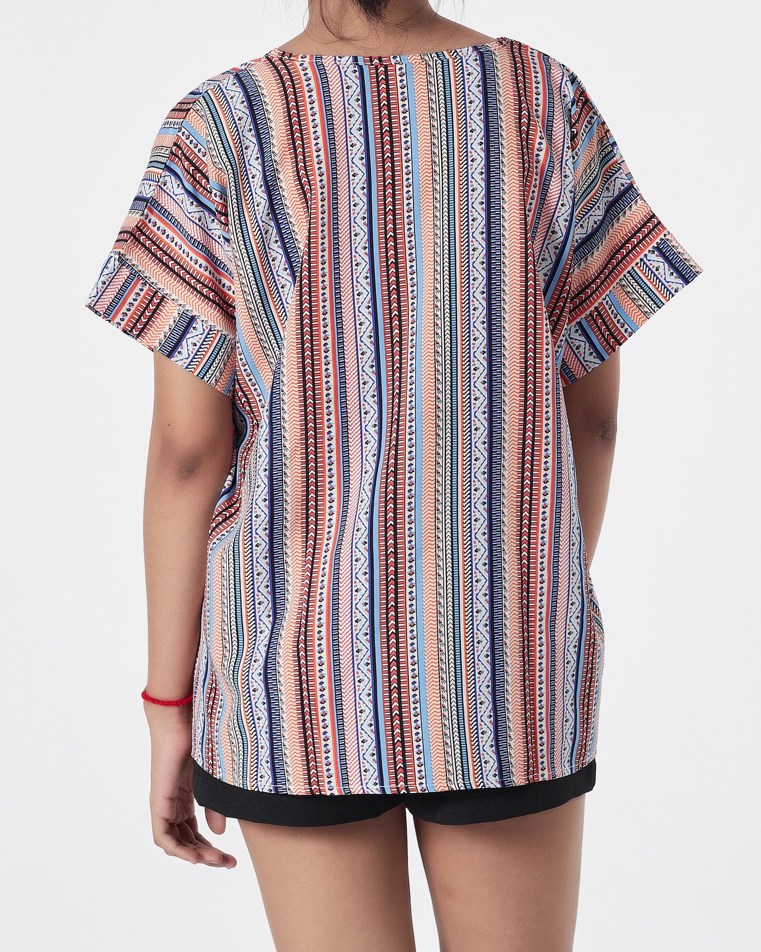 Striped Over Printed Lady Shirts Short Sleeve 12.90