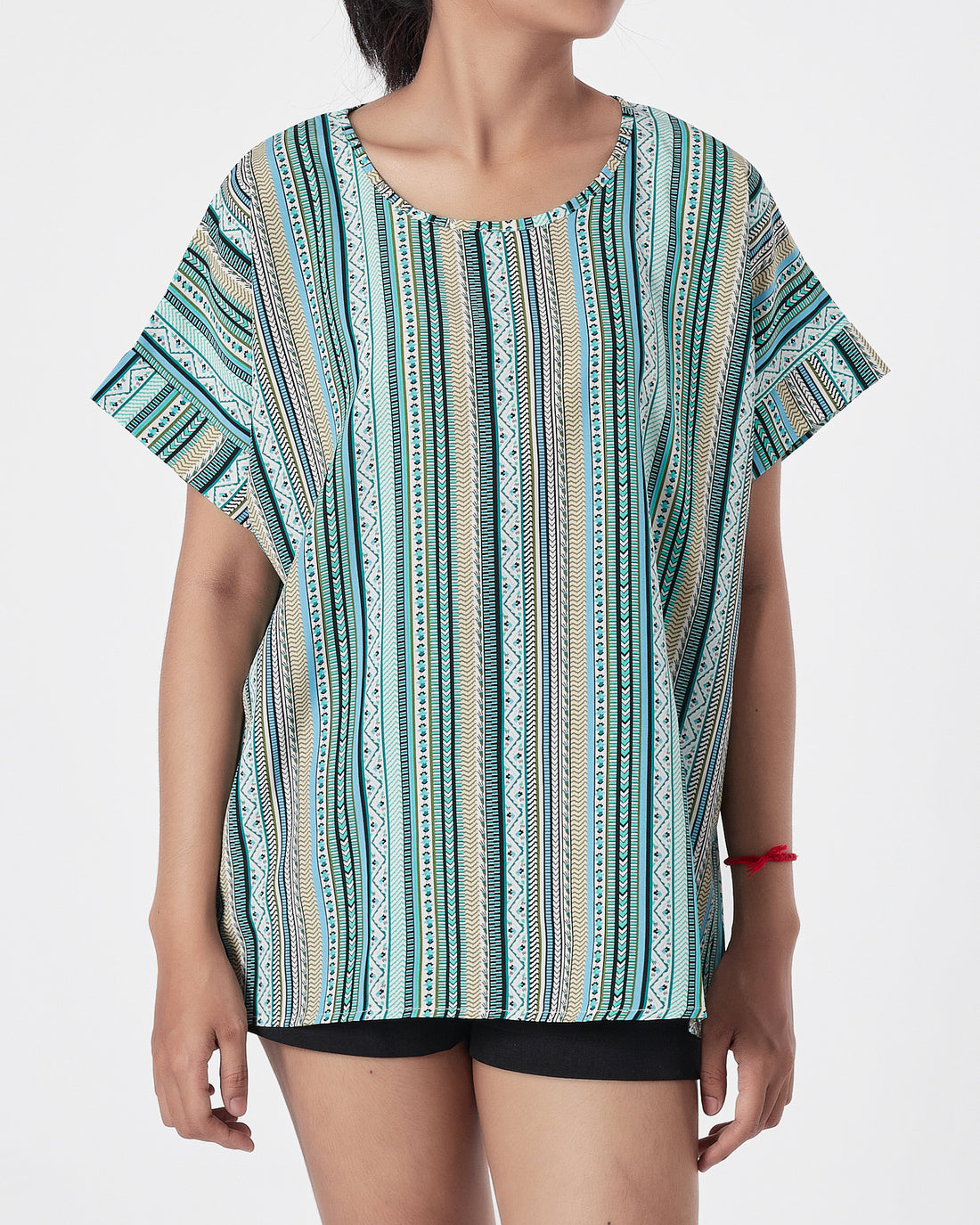 Striped Over Printed Lady Shirts Short Sleeve 12.90