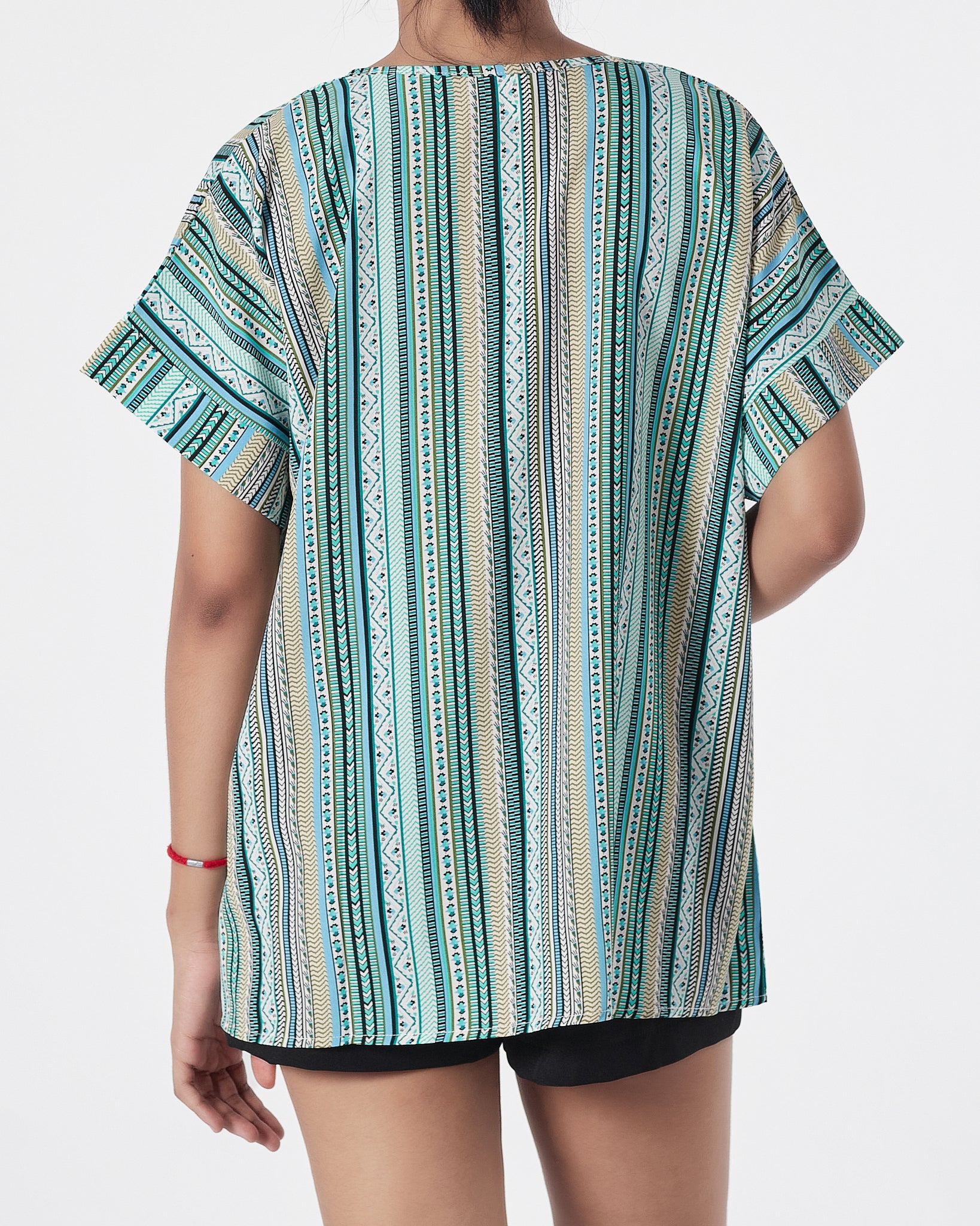 Striped Over Printed Lady Shirts Short Sleeve 12.90