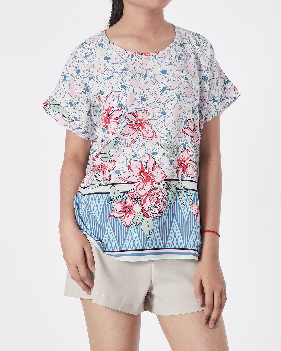 Floral Over Printed Lady  Shirts Short Sleeve 12.90