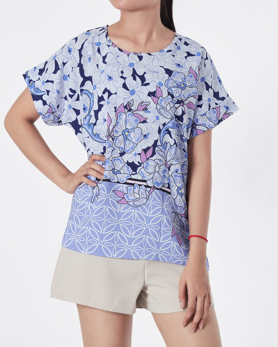 Floral Over Printed Lady  Shirts Short Sleeve 12.90