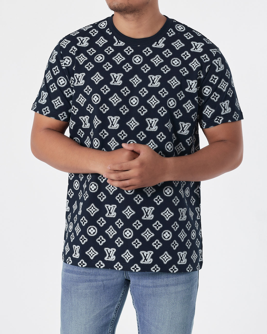 LV Monogram Over Printed Men Blue T-Shirt 17.90