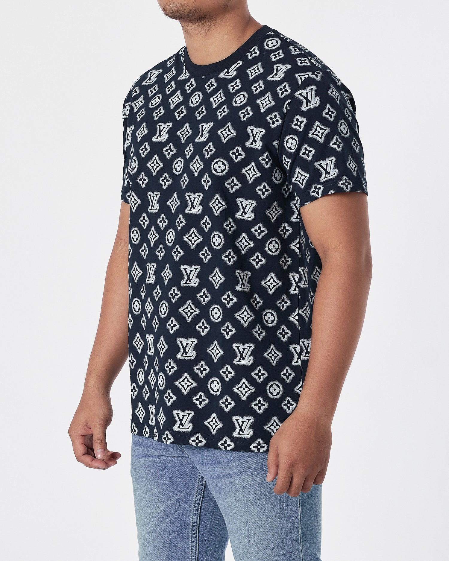 LV Monogram Over Printed Men Blue T-Shirt 17.90