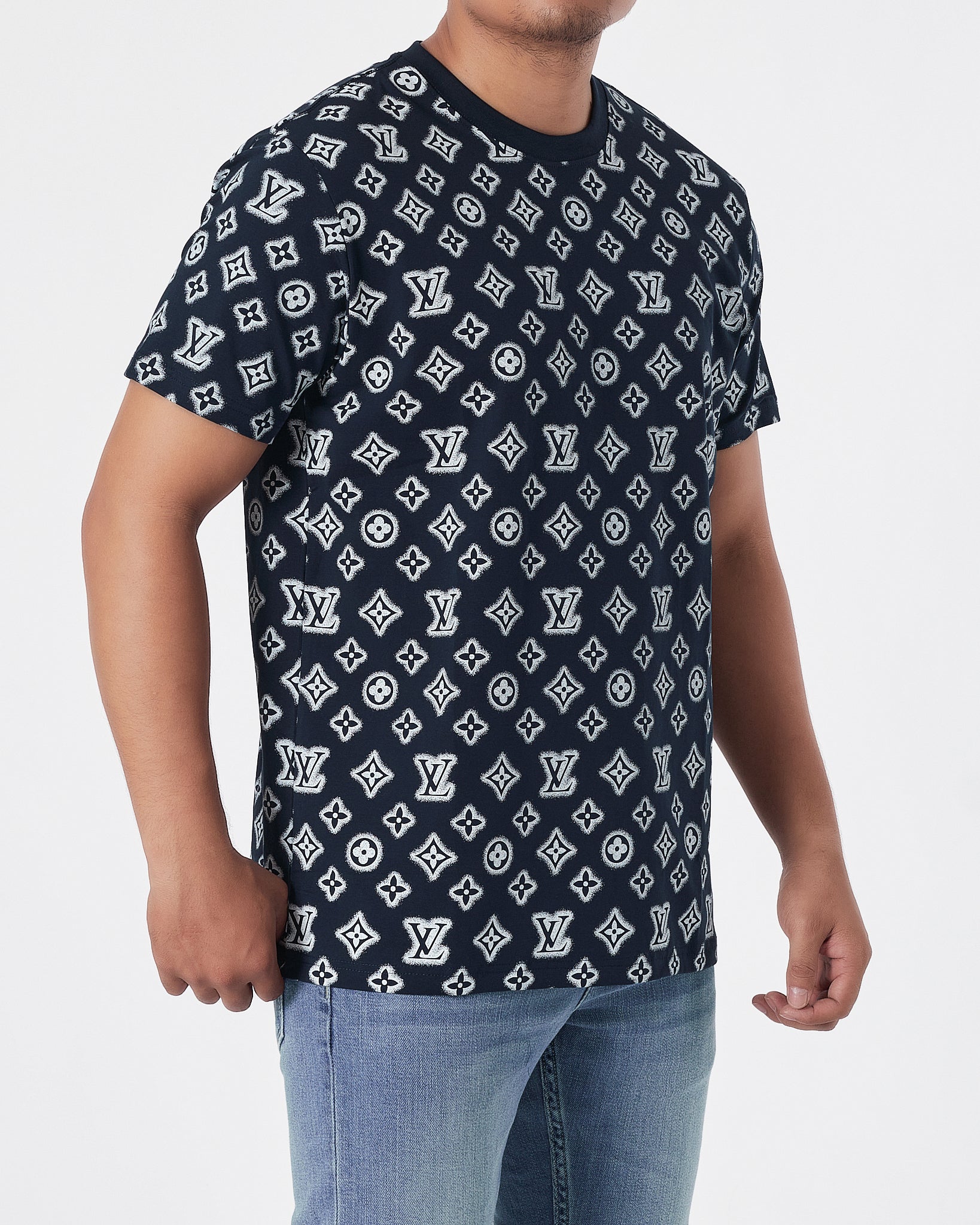 LV Monogram Over Printed Men Blue T-Shirt 17.90