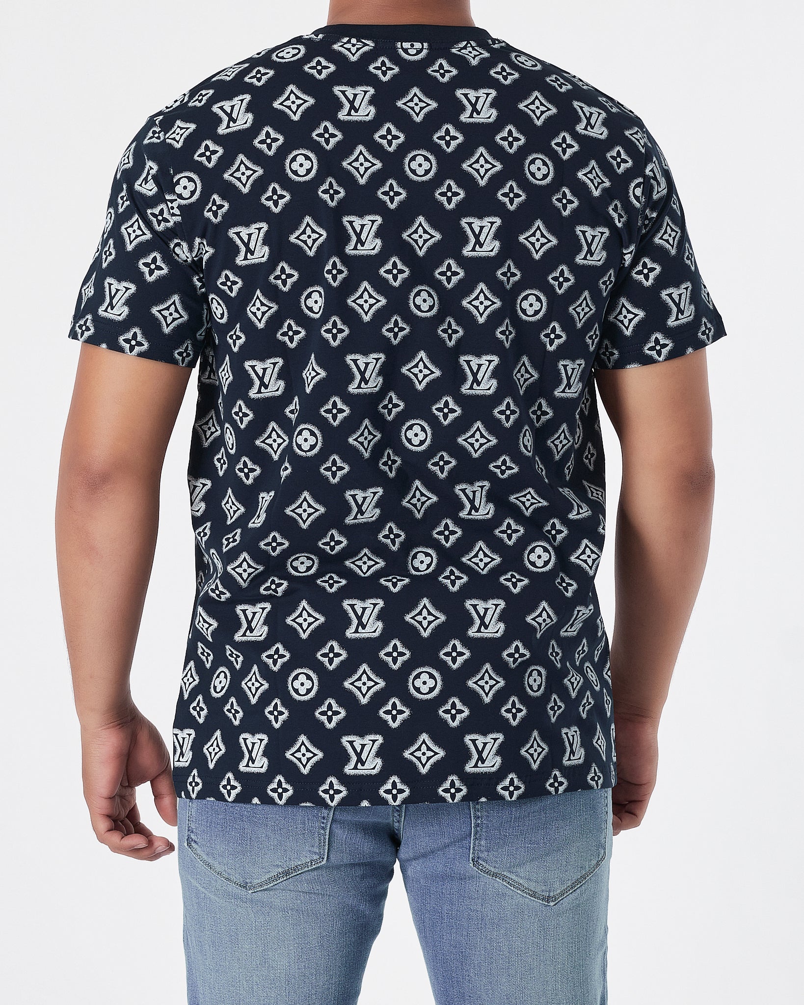 LV Monogram Over Printed Men Blue T-Shirt 17.90