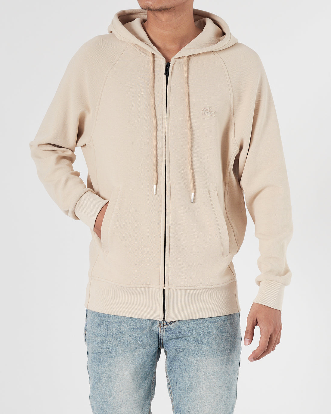 LAC Plain Color Men Cream Zipped Hoodie 27.90