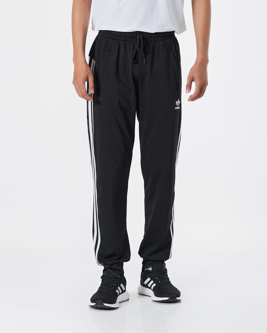 ADI White Striped Logo Embroidered Men Black Track Pants 16.90