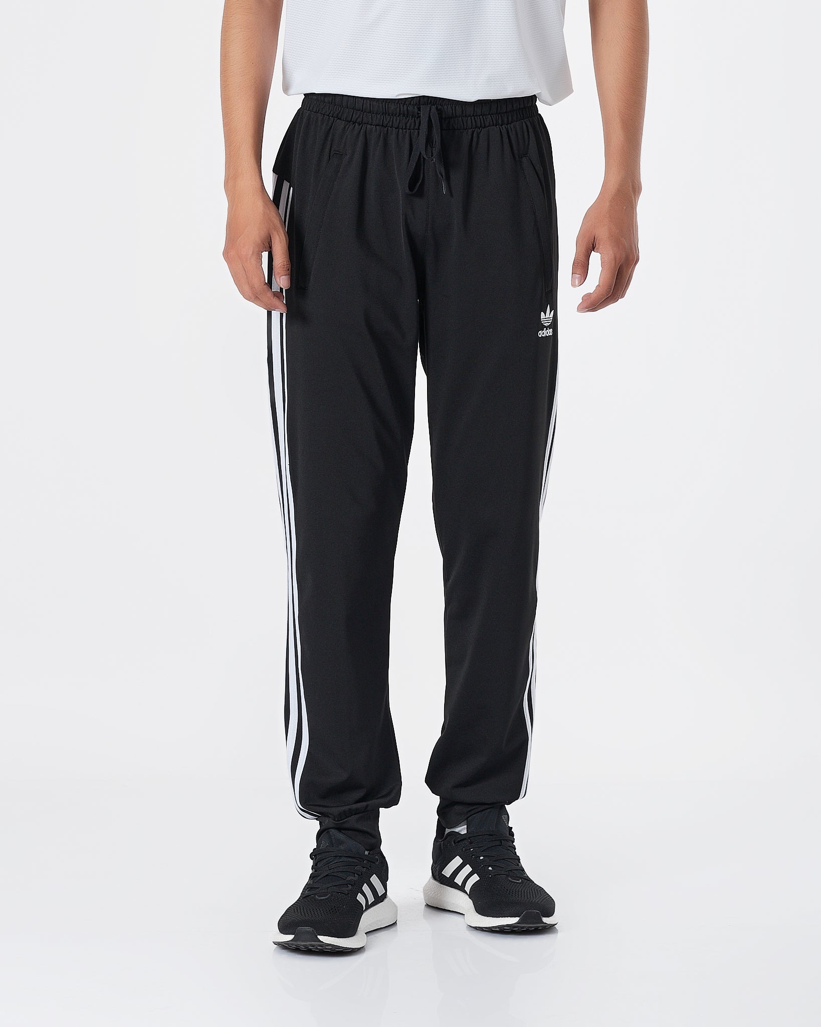 ADI White Striped Logo Embroidered  Men Black Track Pants 16.90