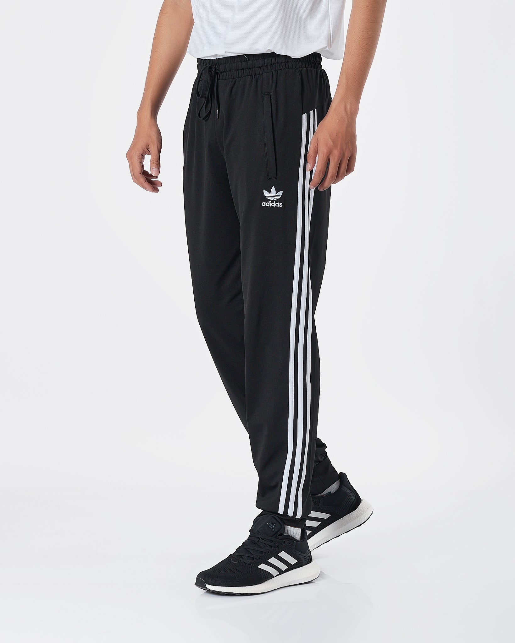 ADI White Striped Logo Embroidered  Men Black Track Pants 16.90