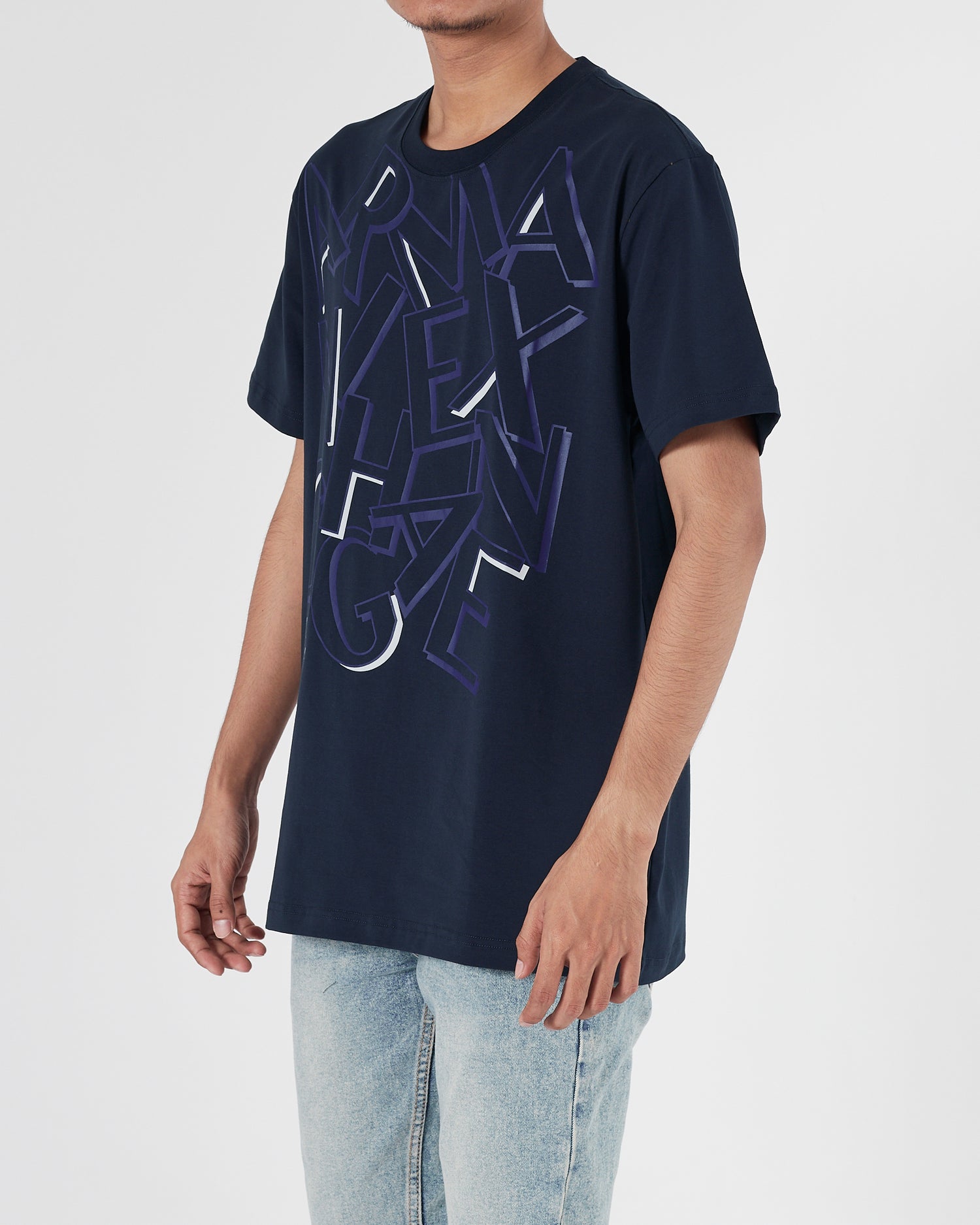 ARM Logo Over Printed Men Blue T-Shirt 16.90