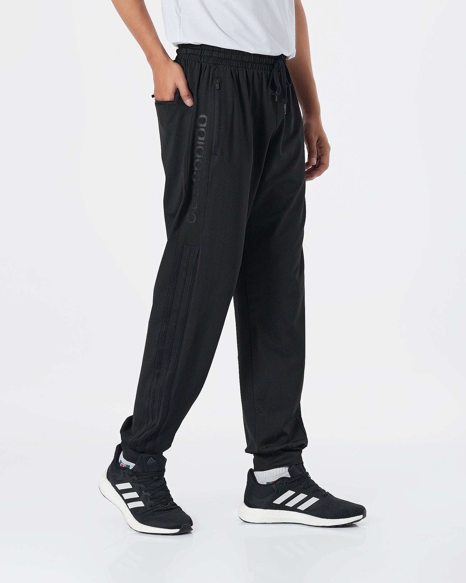 ADI Black Striped Logo Embroidered  Men Black Track Pants 16.90