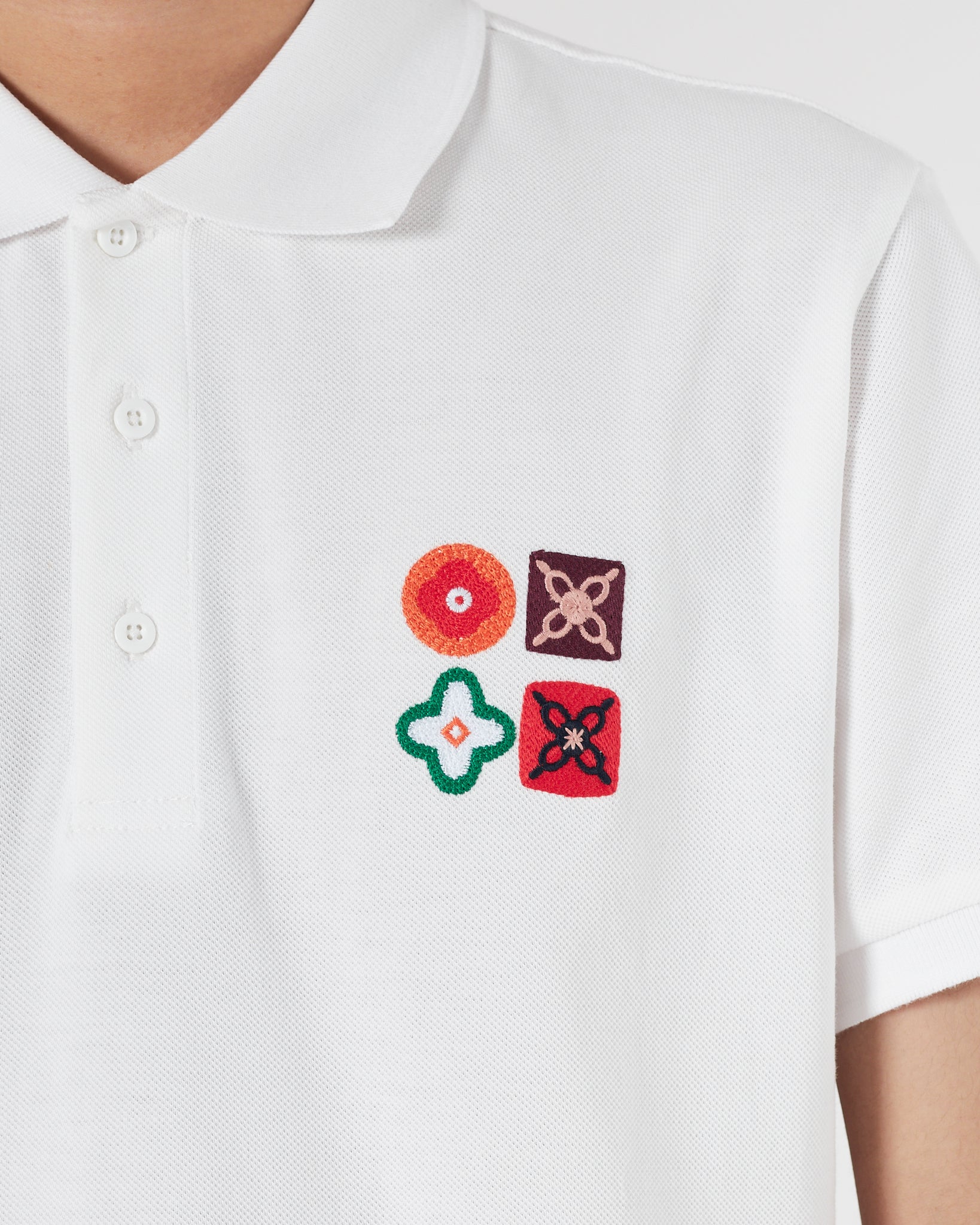 LV Monogram Emboidered Men White Polo Shirt 22.90