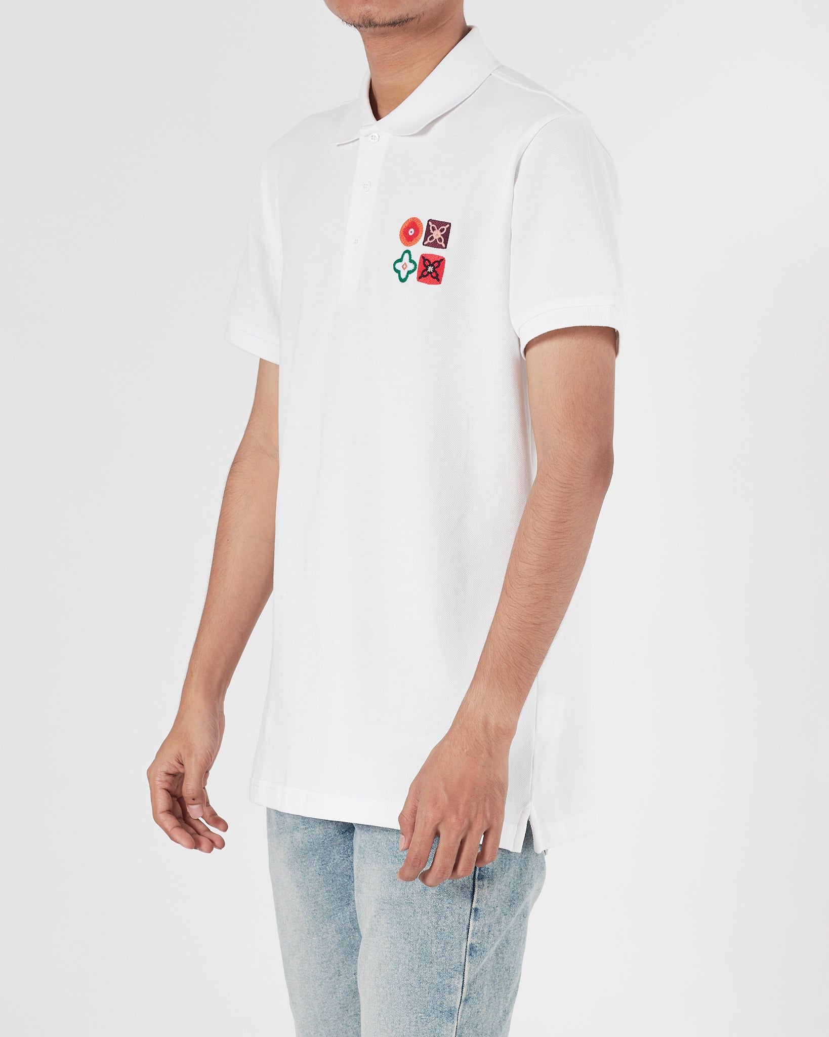 LV Monogram Emboidered Men White Polo Shirt 22.90