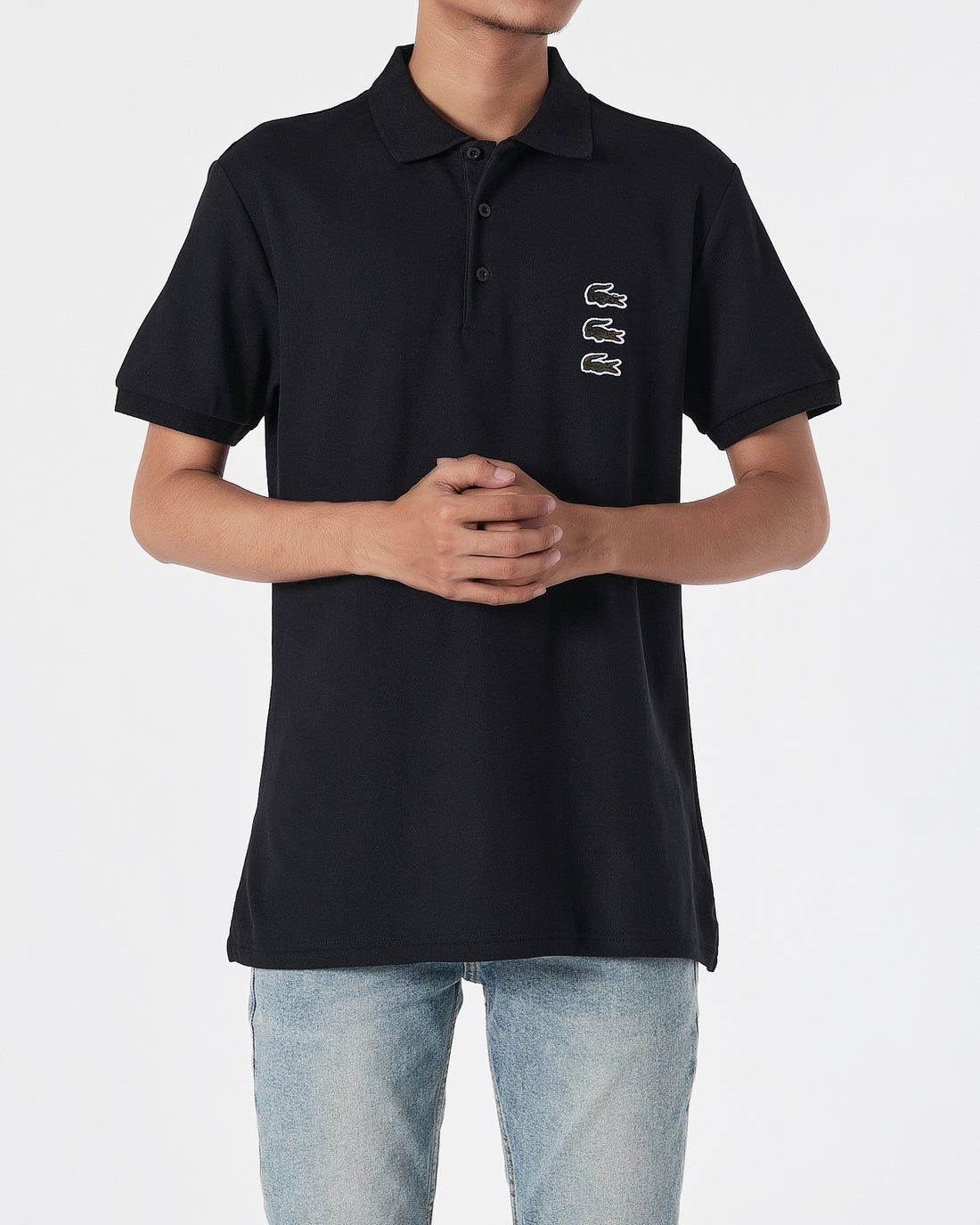 LAC Triple Logo Embroidered Men Black Polo Shirt 19.90