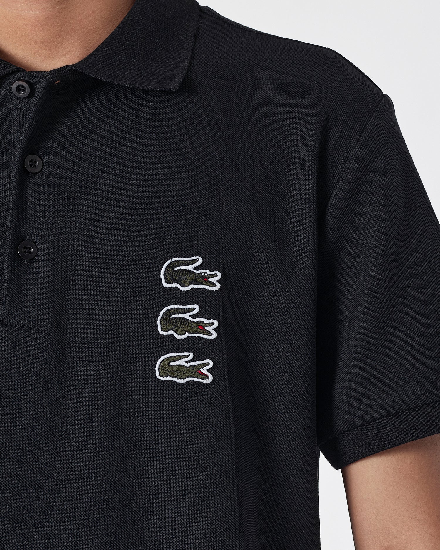 LAC Triple Logo Embroidered Men Black Polo Shirt 19.90