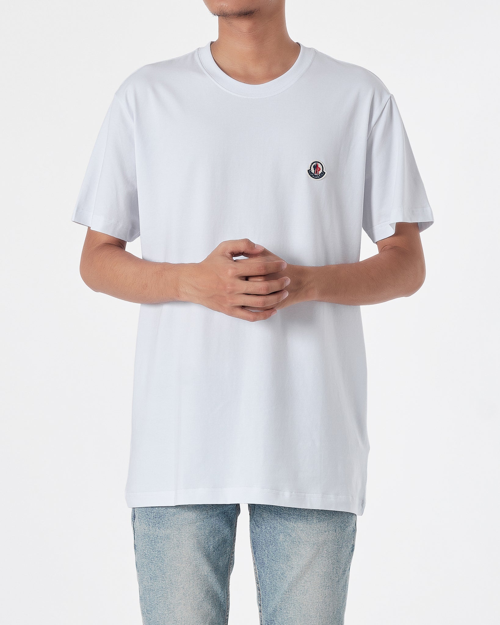 MON Basic Logo Embroidered Men White T-Shirt 14.90