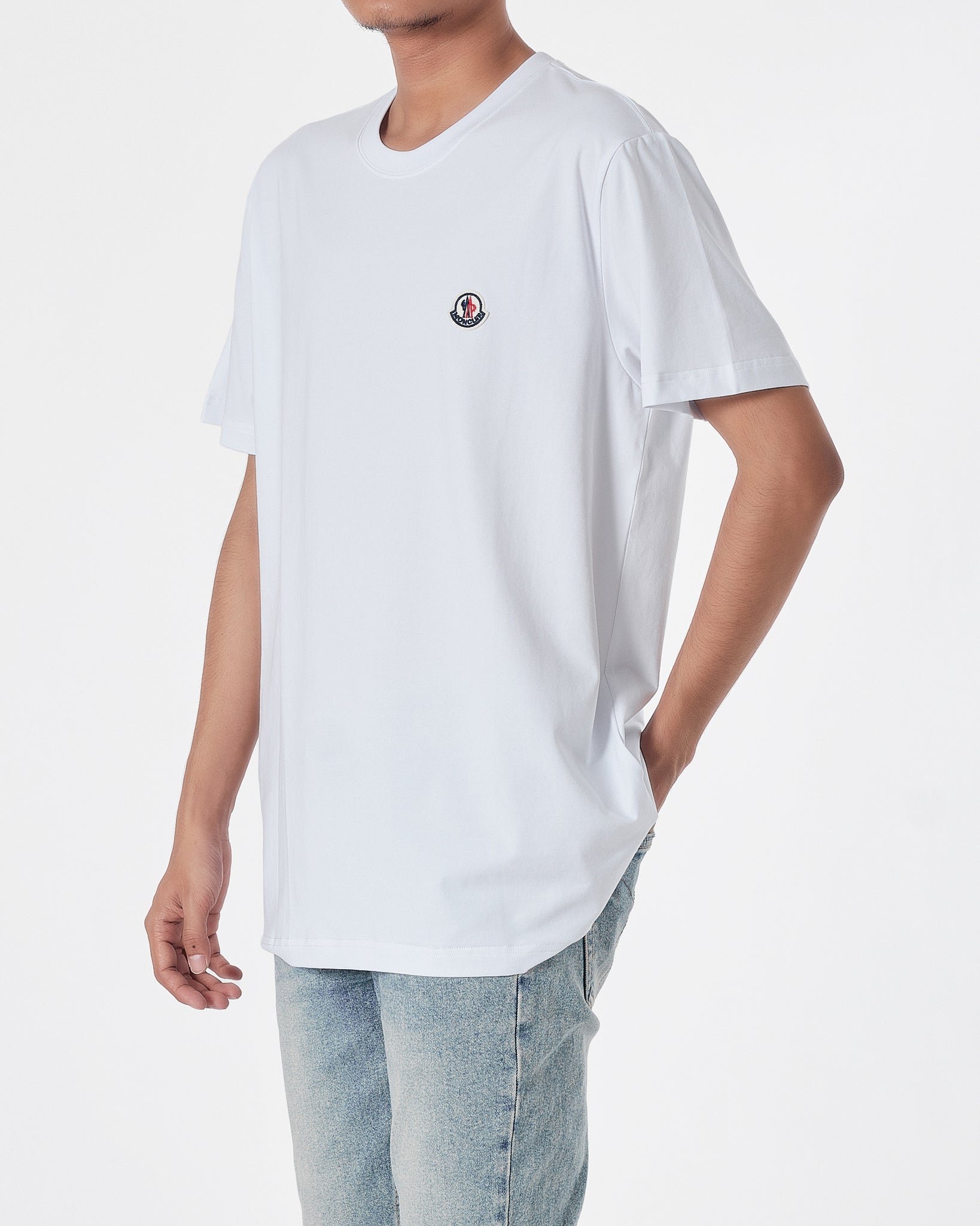 MON Basic Logo Embroidered Men White T-Shirt 14.90