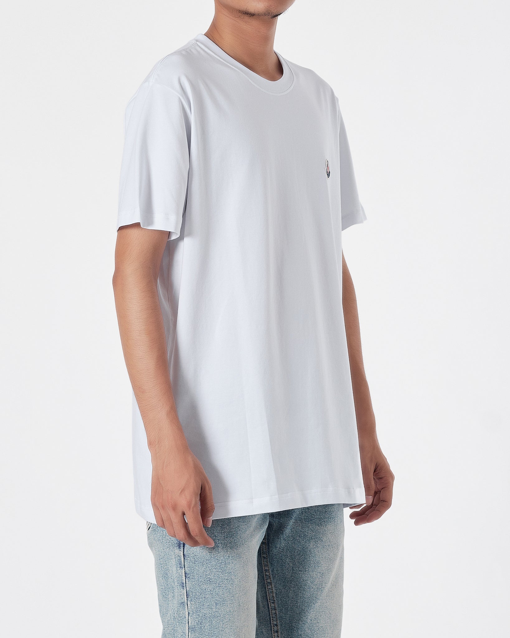 MON Basic Logo Embroidered Men White T-Shirt 14.90