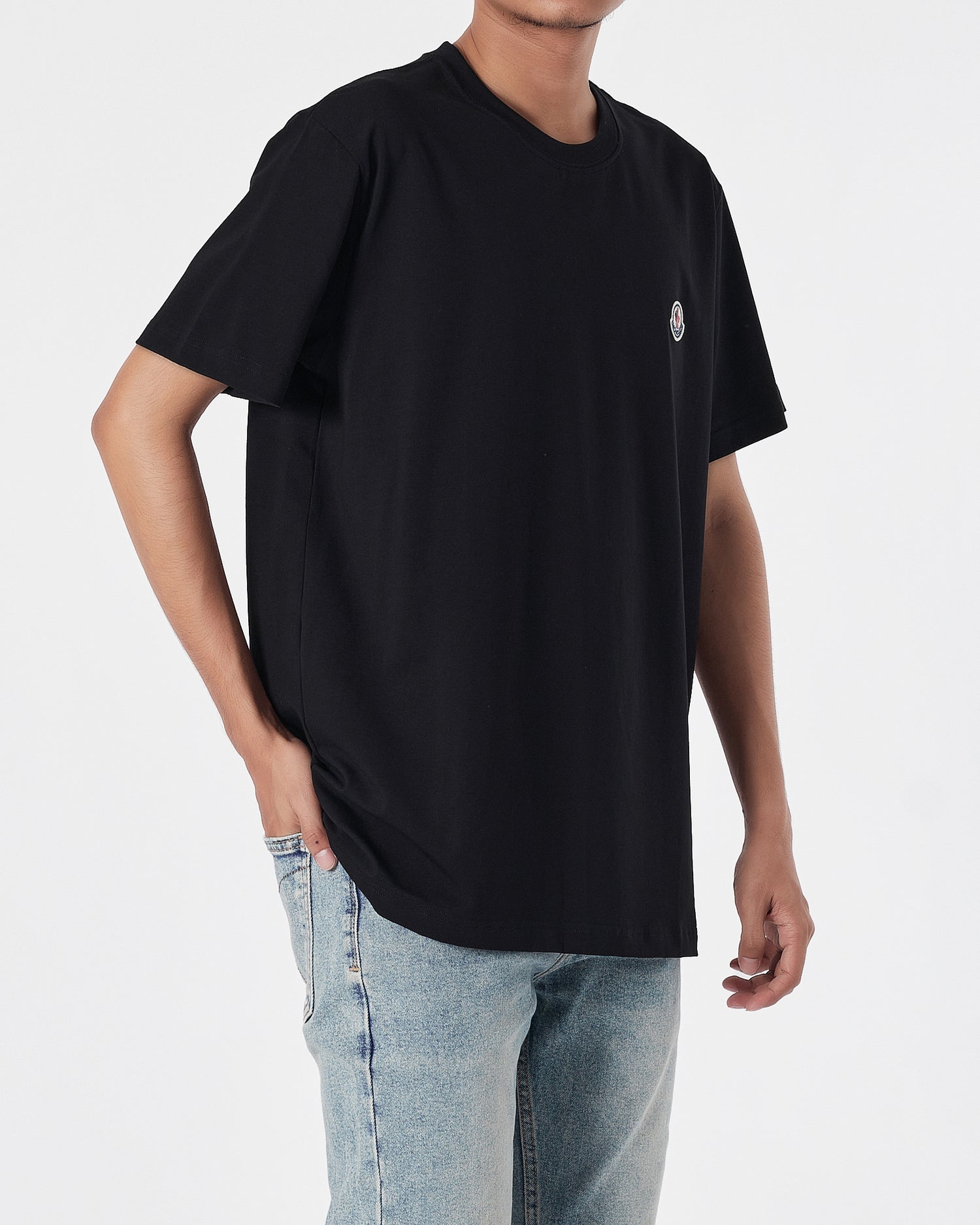 MON Basic Logo Embroidered Men Black T-Shirt 14.90