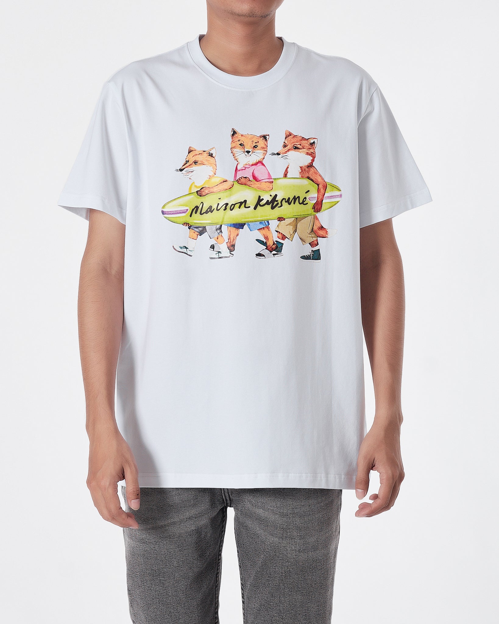 MKI Fox Cartoon Printed Men White T-Shirt 15.90