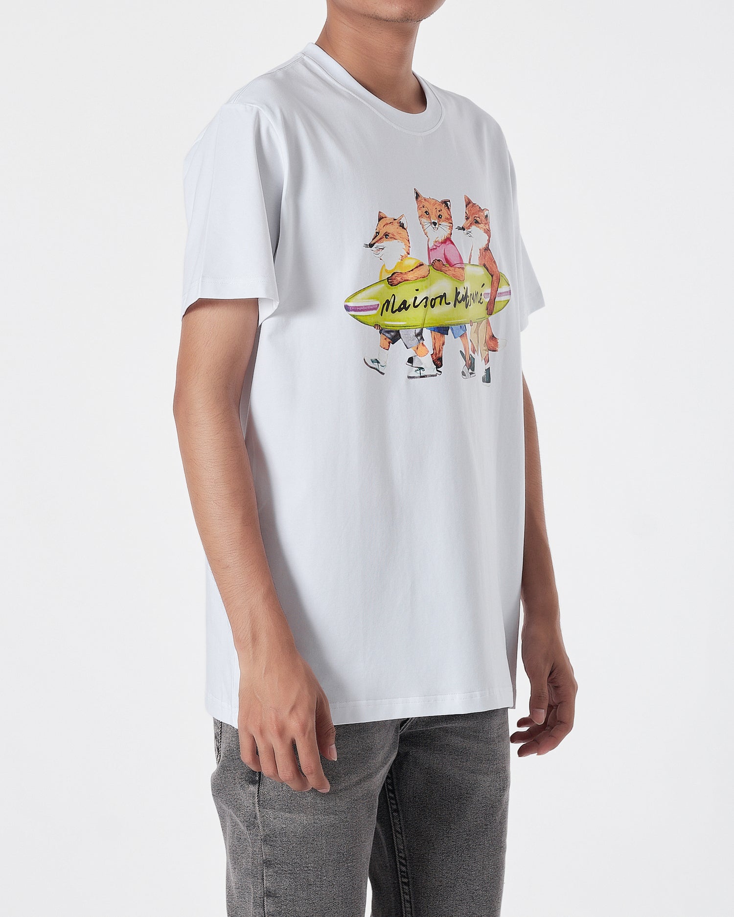 MKI Fox Cartoon Printed Men White T-Shirt 15.90