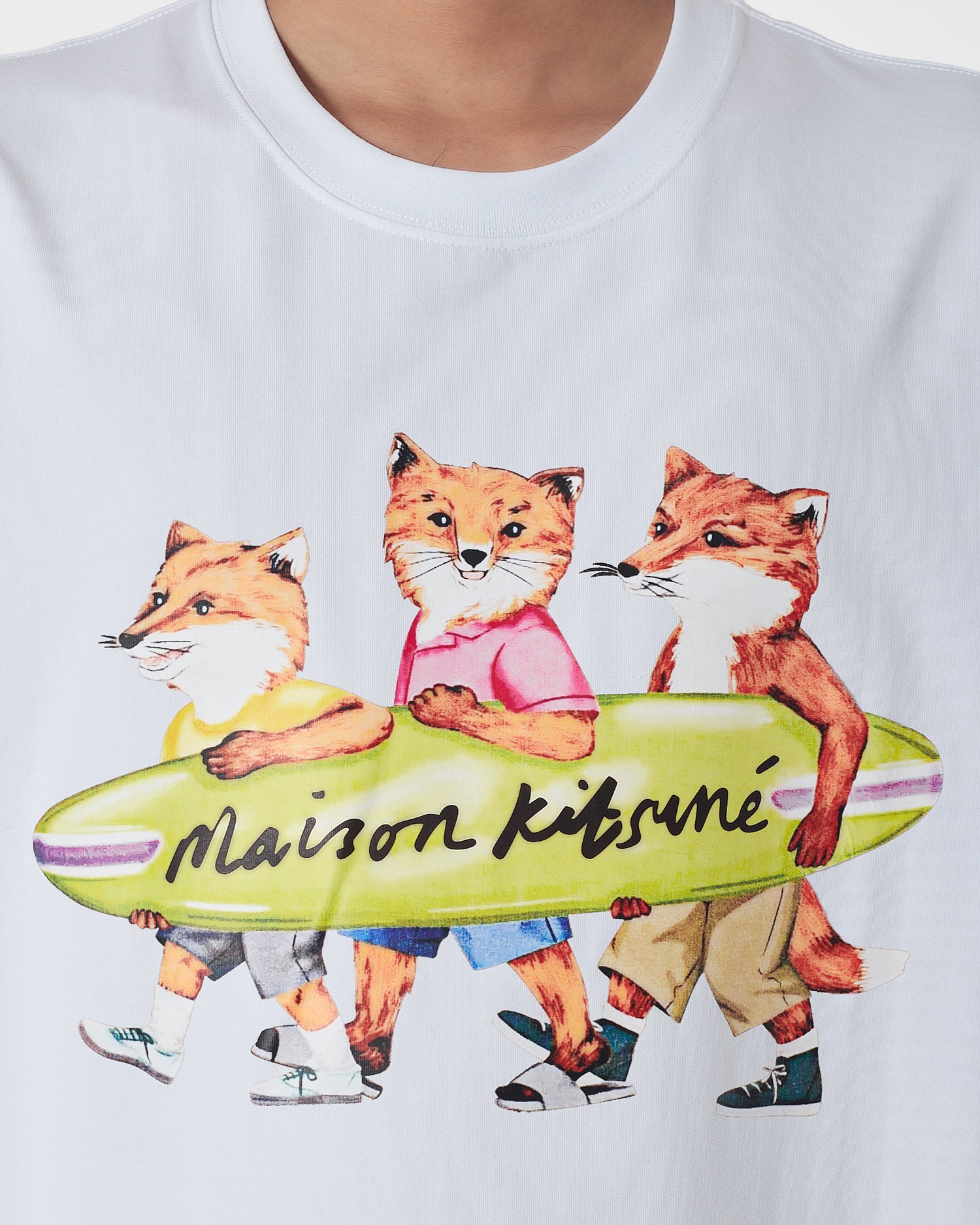 MKI Fox Cartoon Printed Men White T-Shirt 15.90