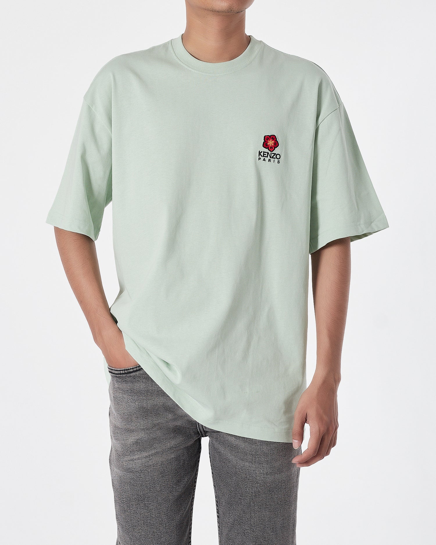 KEN Flower Embroidered Men Light Green T-Shirt 17.90