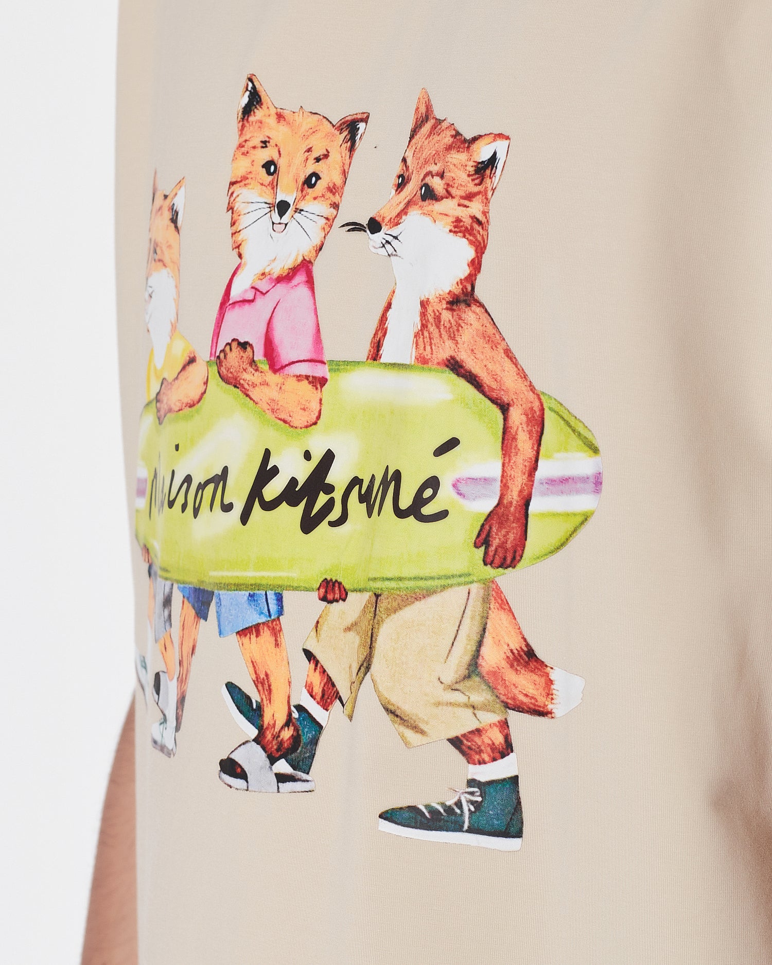 MKI Fox Cartoon Printed Men Cream T-Shirt 15.90