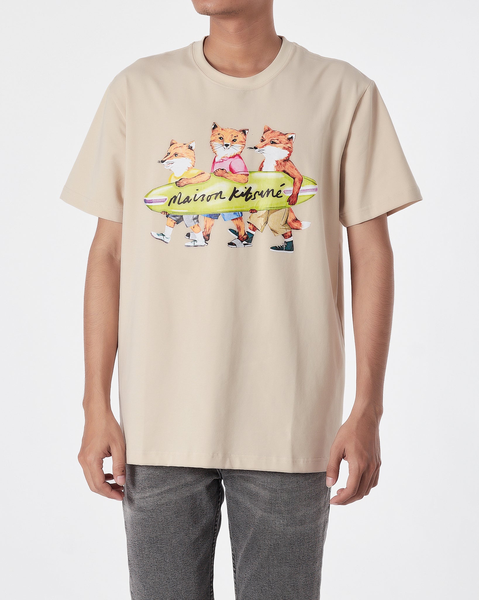 MKI Fox Cartoon Printed Men Cream T-Shirt 15.90