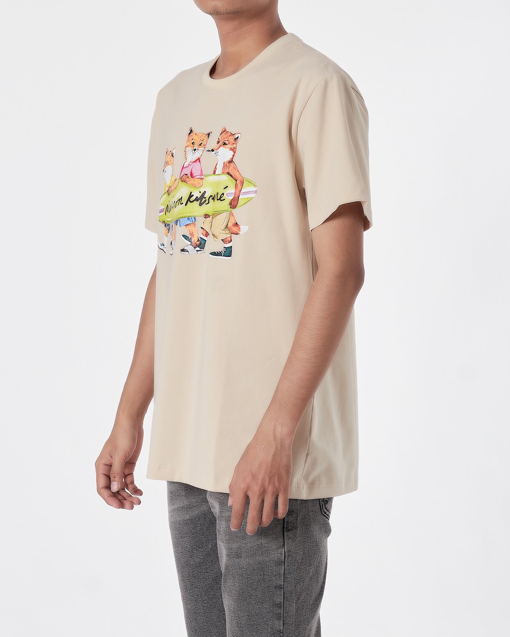 MKI Fox Cartoon Printed Men Cream T-Shirt 15.90