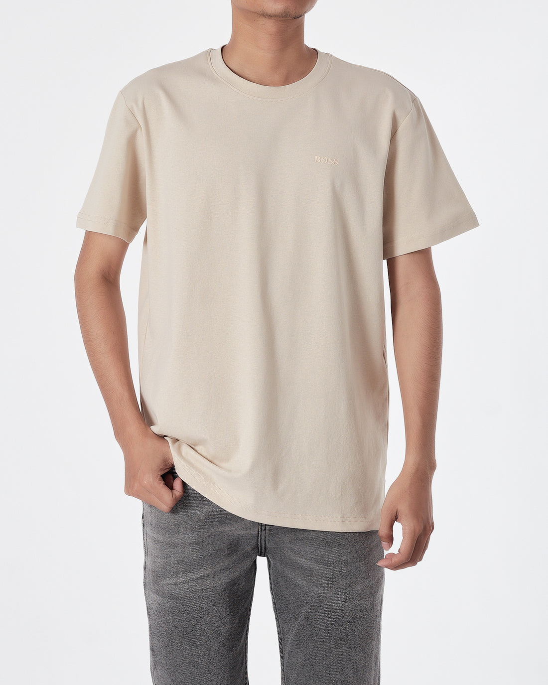 HUG Plain Color Men Cream T-Shirt 13.90