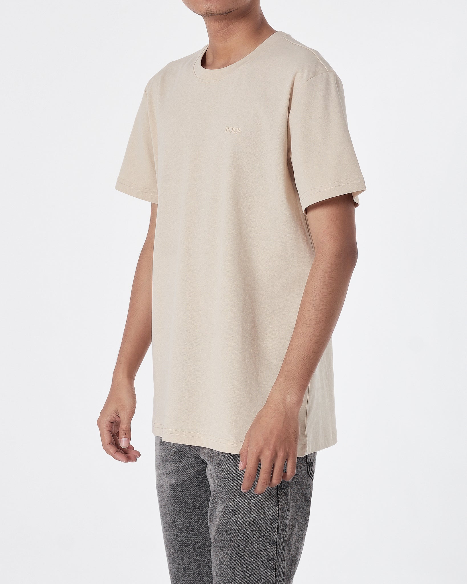 HUG Plain Color Men Cream T-Shirt 13.90