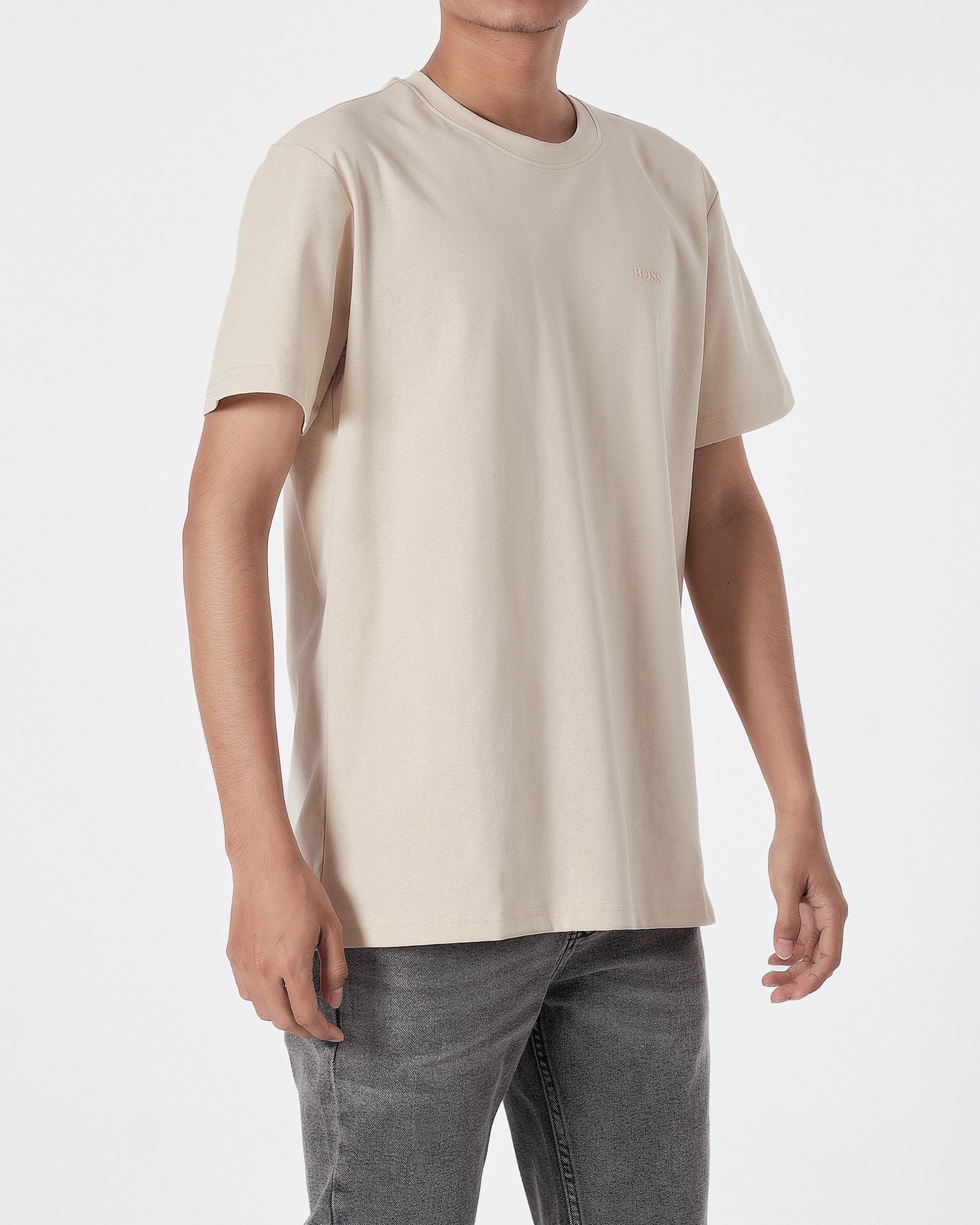 HUG Plain Color Men Cream T-Shirt 13.90