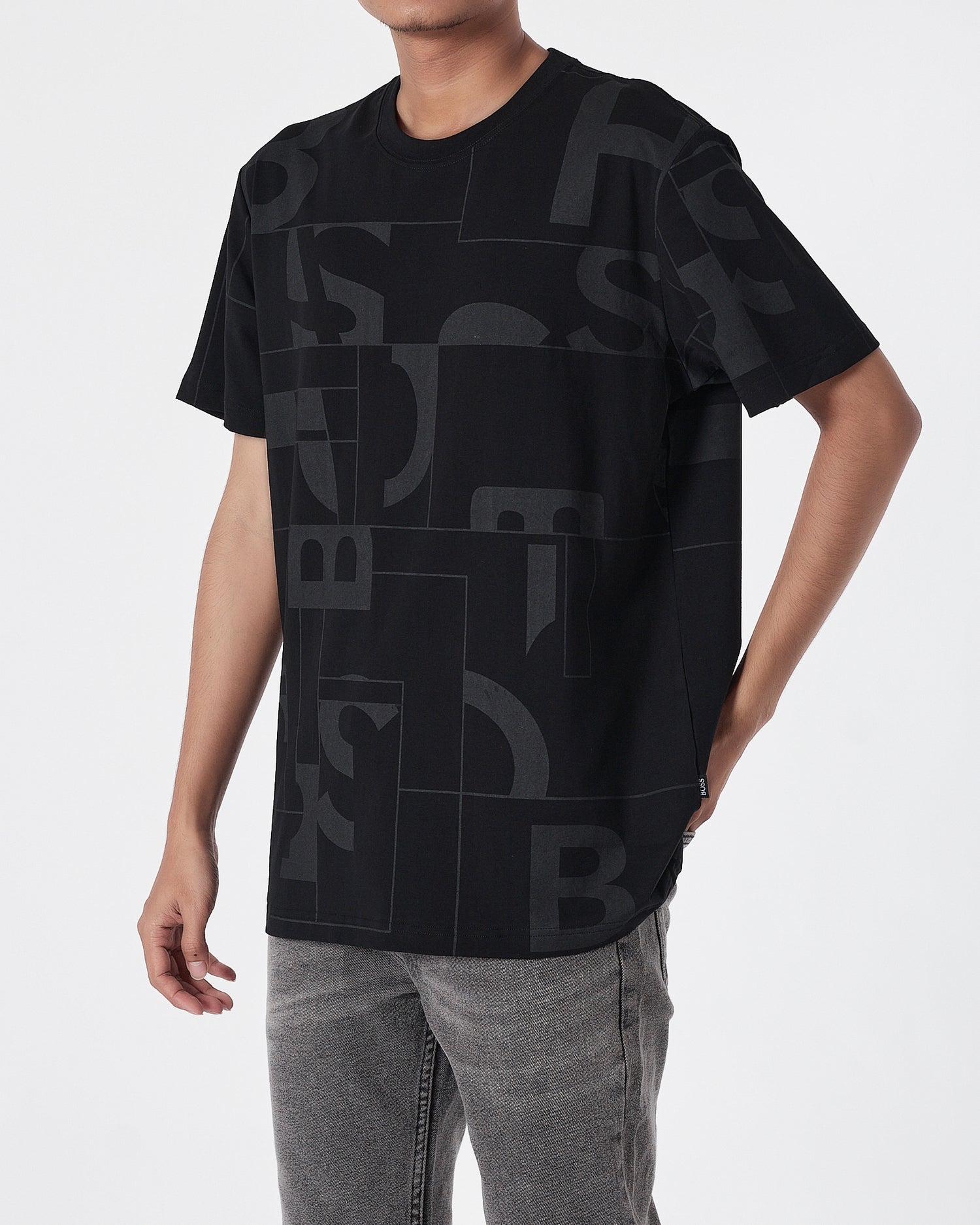 HUG Logo Full Printed Men Black T-Shirt 17.90