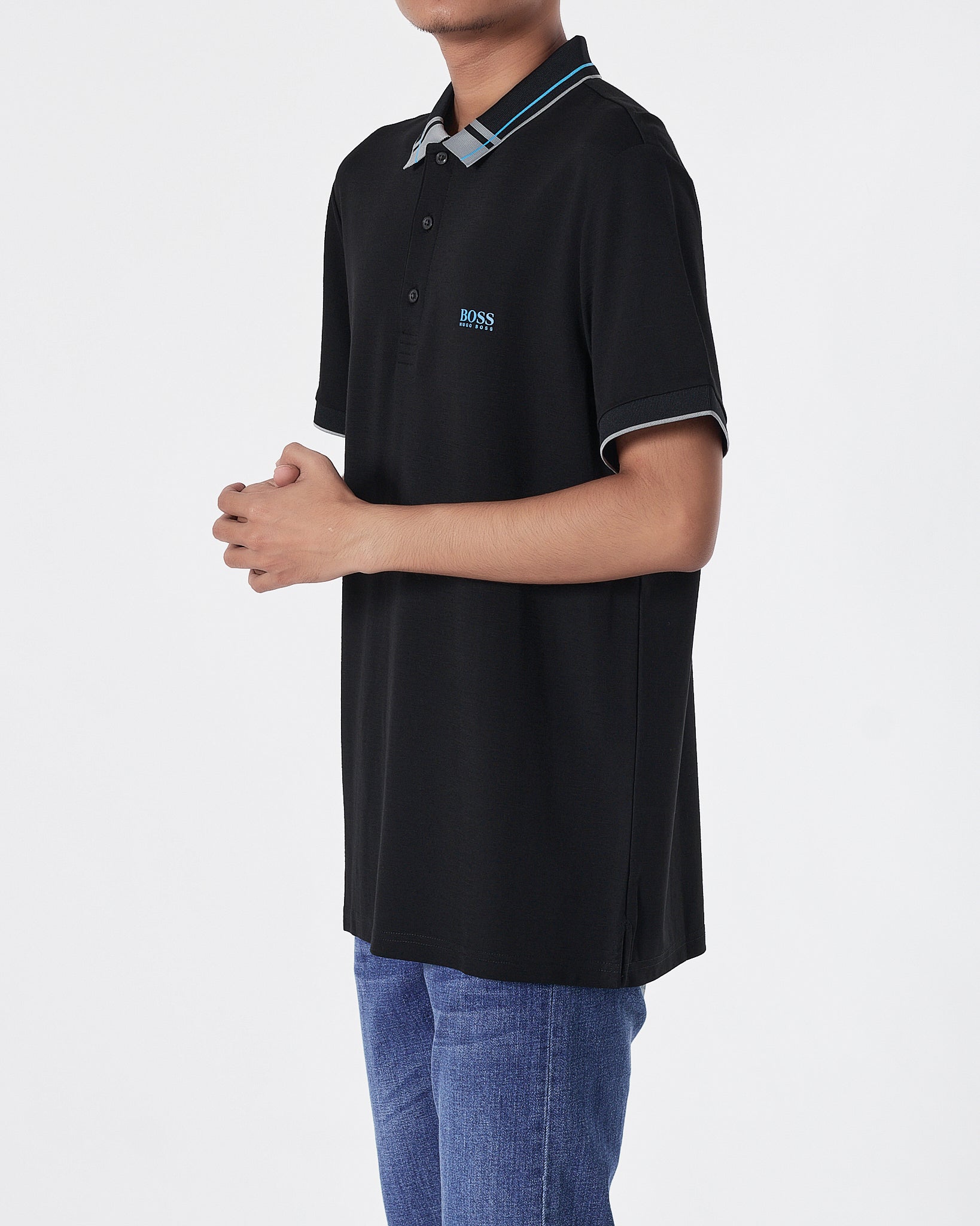 HUG Striped Collar Men Black Polo Shirt 27.90