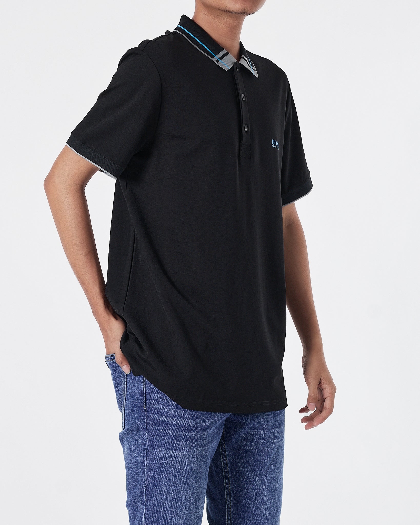 HUG Striped Collar Men Black Polo Shirt 27.90