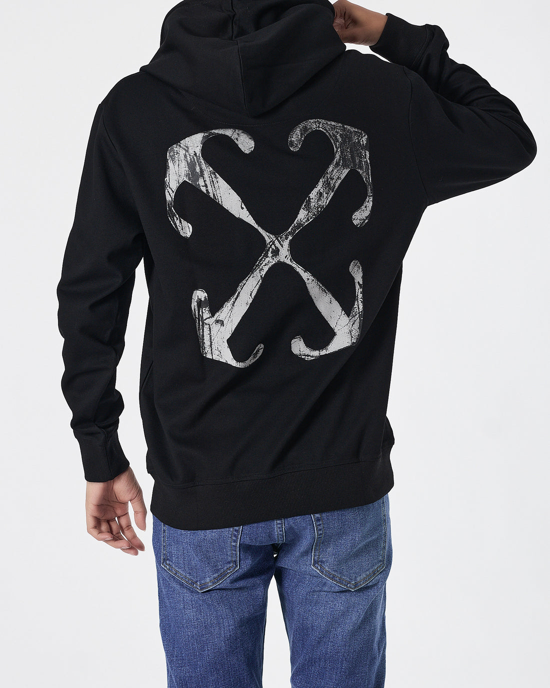 OW Cross Arrow Back Printed Men Black Hoodie 24.90