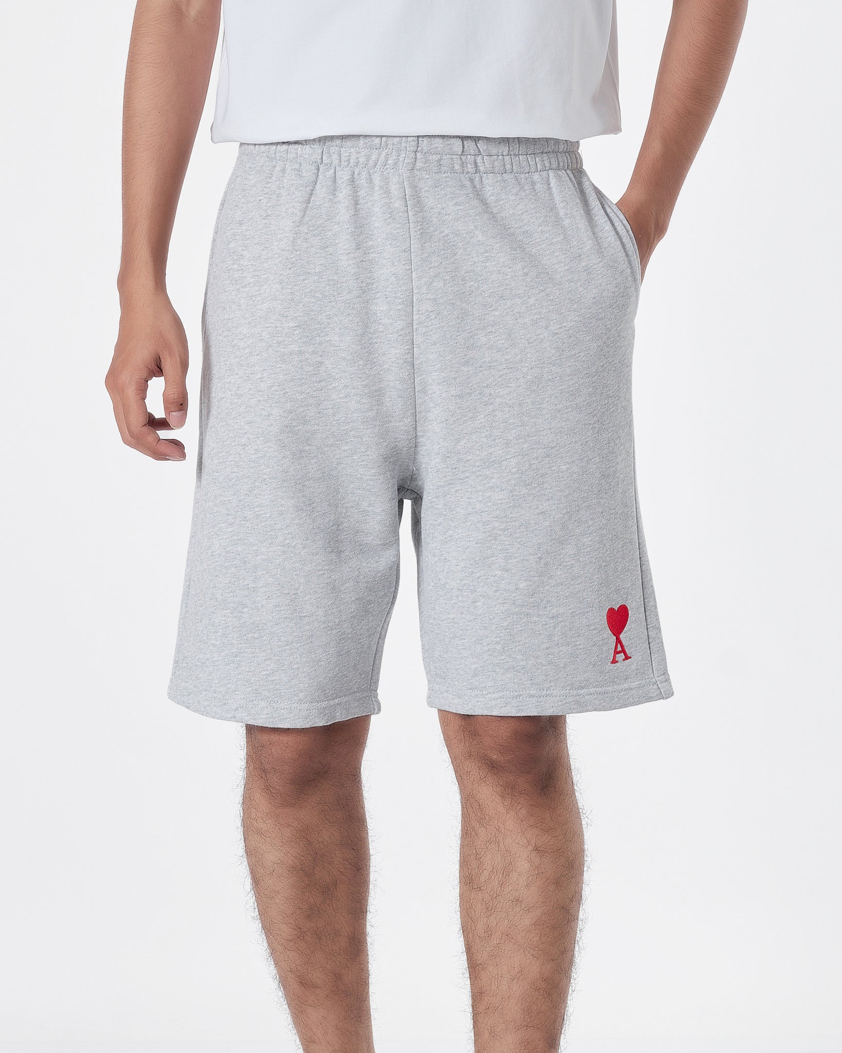 AMI Logo Embroidered Men Grey Shorts 14.90