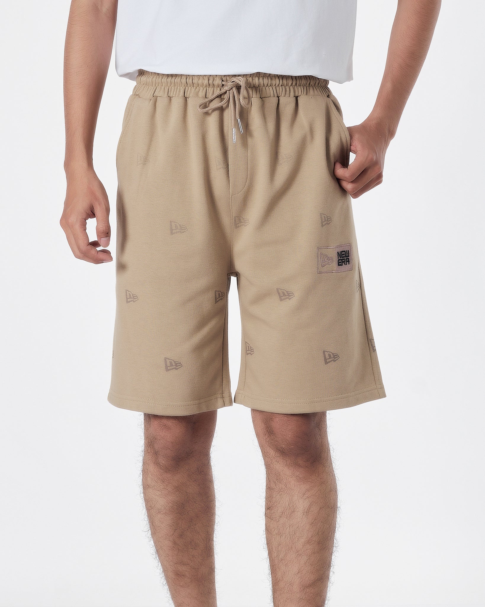 NIK Full Logo Embroidered Men Cream Shorts 15.90