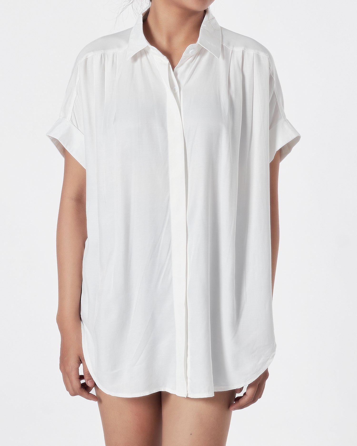 Satin Silk Lady White Shirts Short Sleeve 15.90