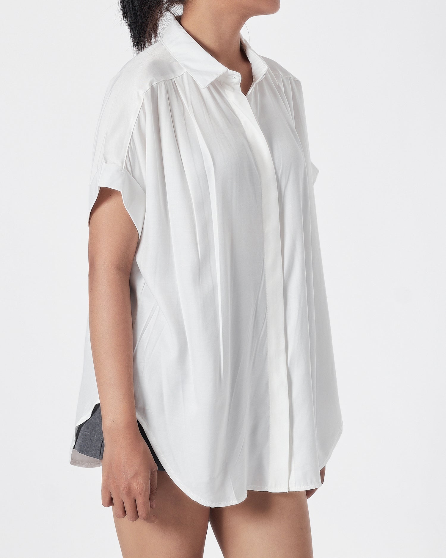 Satin Silk Lady White Shirts Short Sleeve 15.90